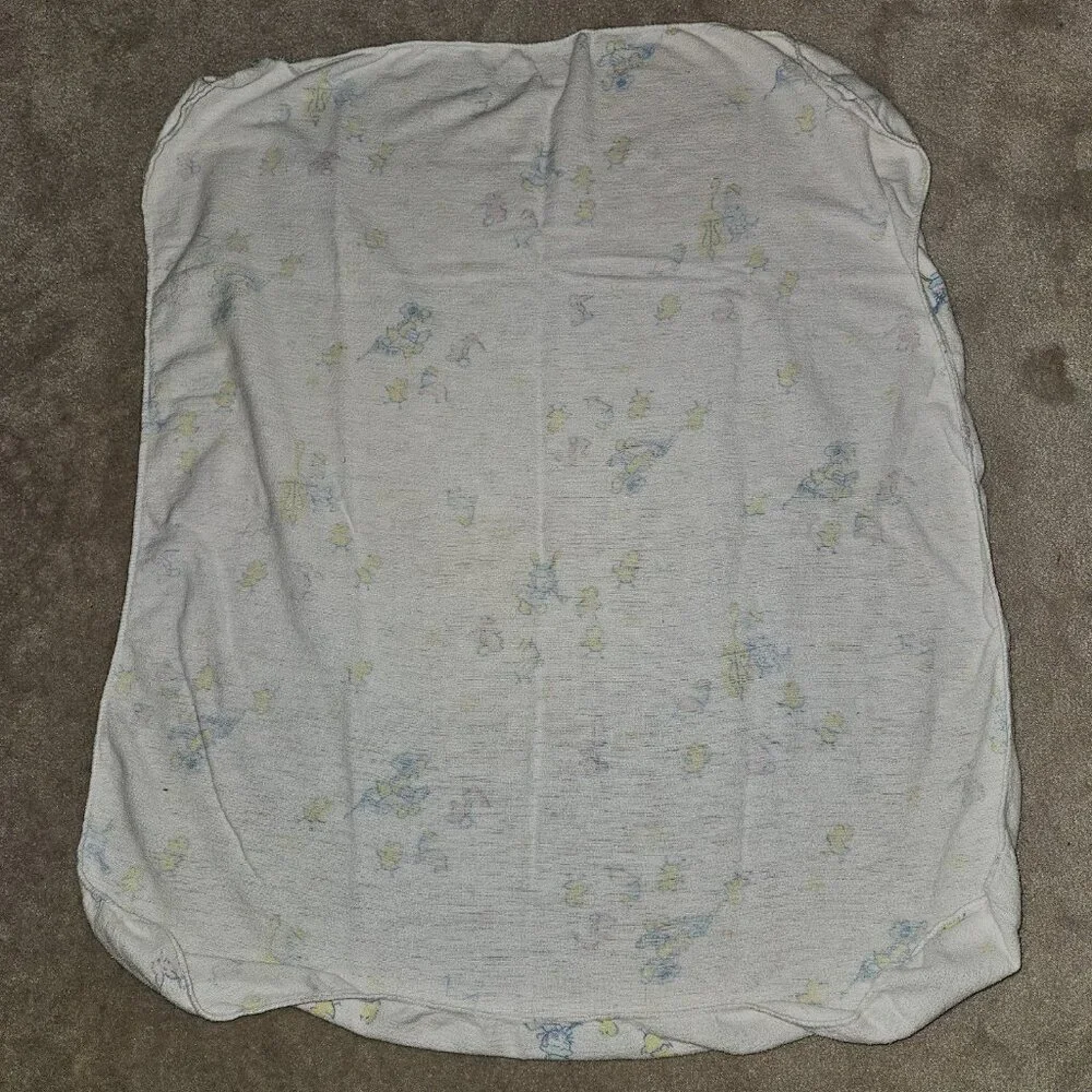 RARE VTG Receiving Blanket Chicks Bunny Turtle Cello Mother Goose READ